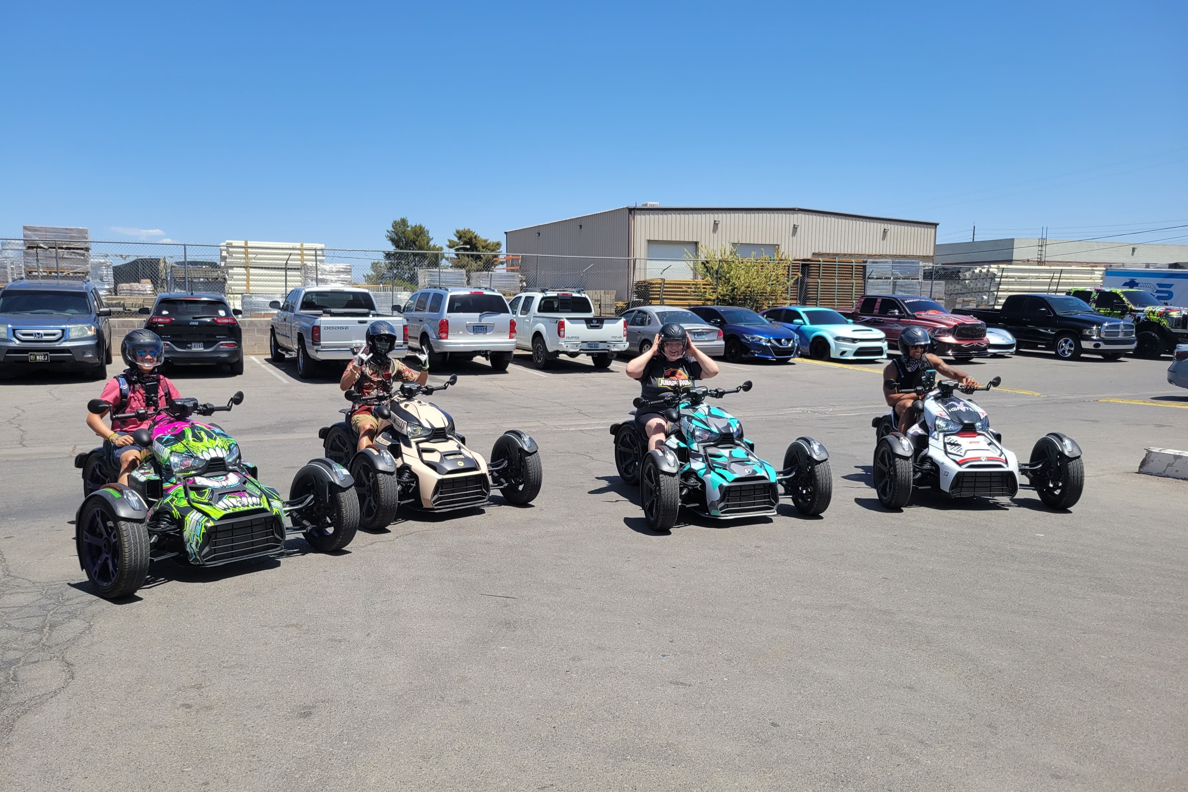 group photo with spyder bikes